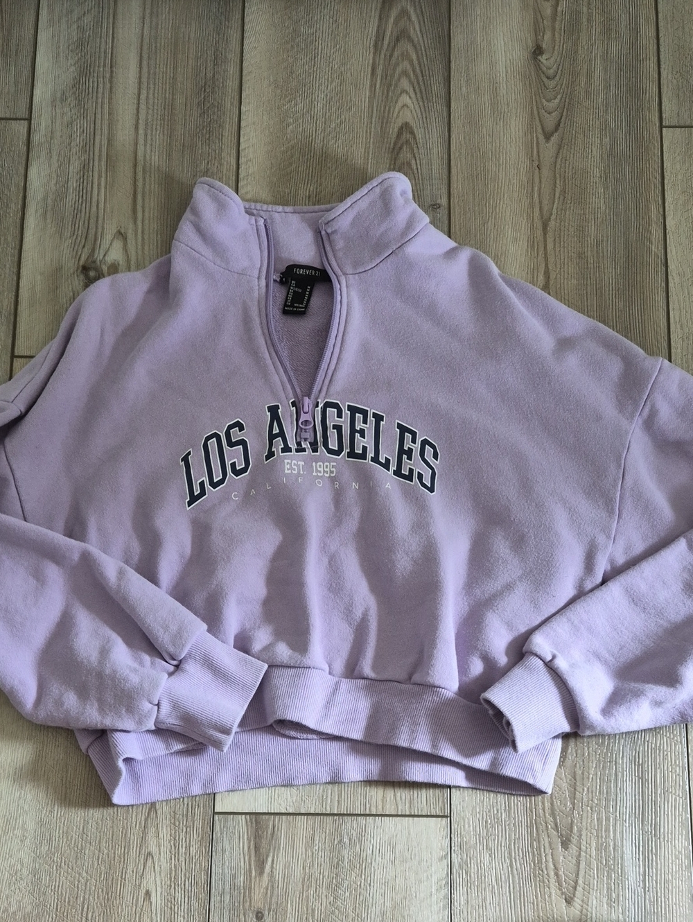 Forever 21 Los Angeles Graphic Half Zip Cropped Sweatshirt Lavender Lilac M